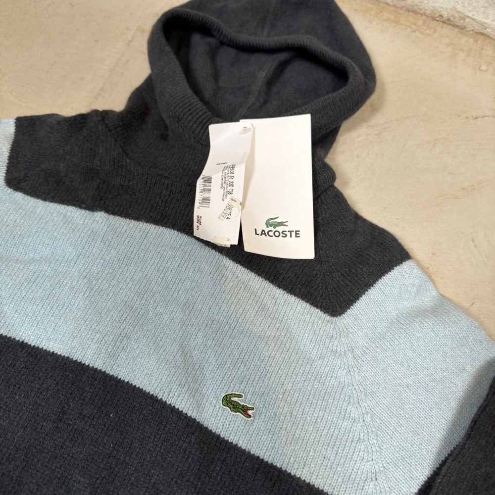 NWT Lacoste Men Striped Knit Hoodie Sweater Wool Cashmere Striped France Size 36 - Picture 2 of 7